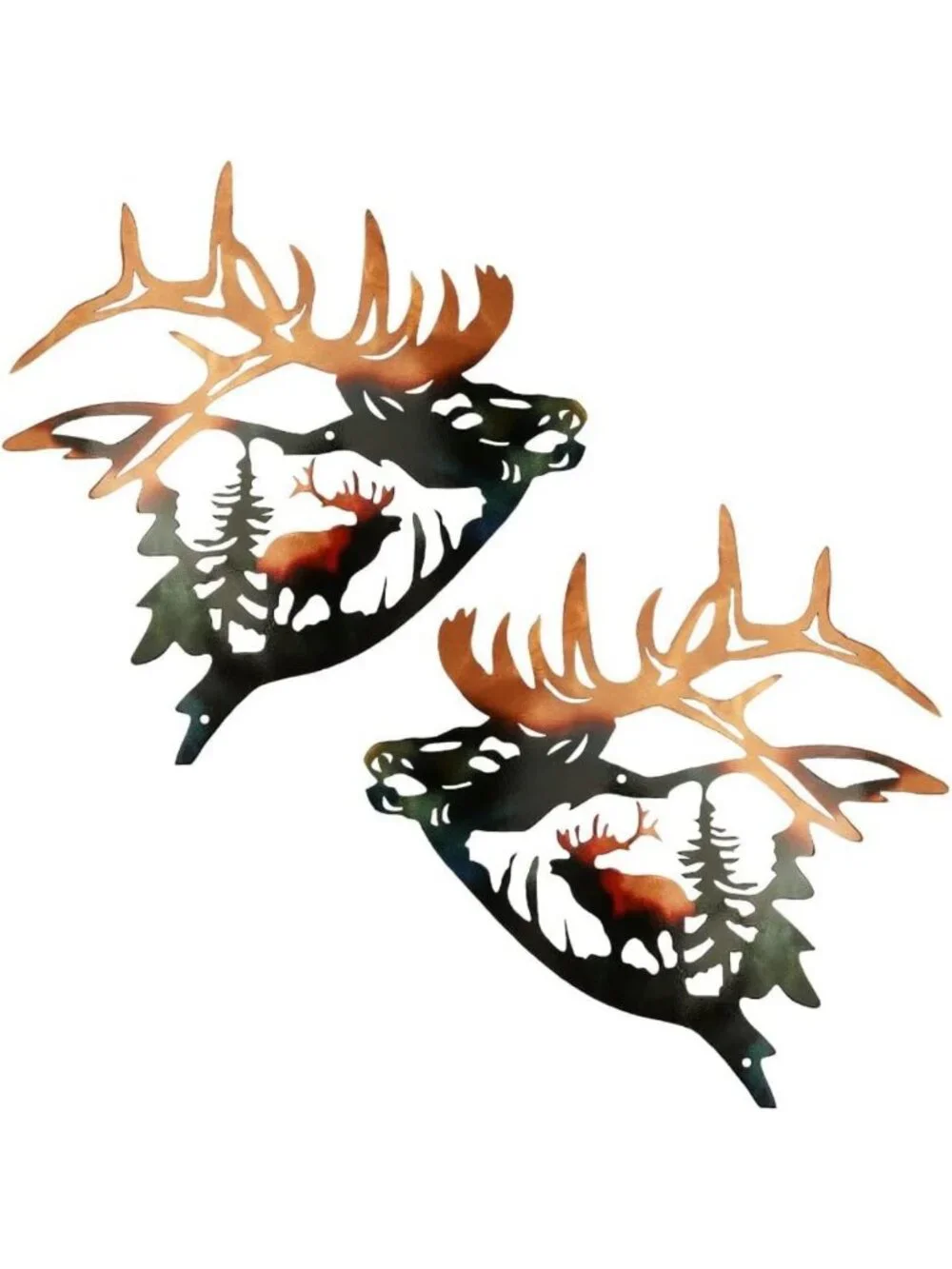 Rustic Elk Wall Art Set of 2 - Metal Deer Decor for Cabin, Home & Bedroom